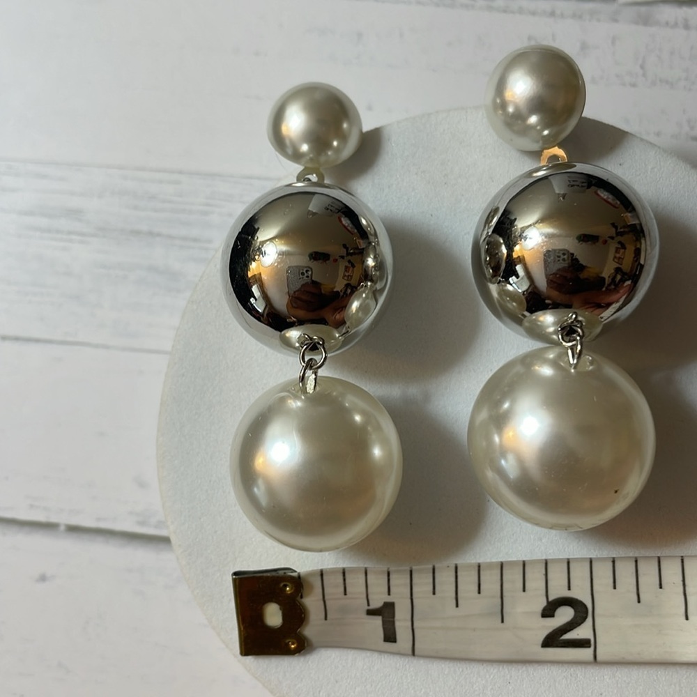 Pearl Silver Bauble Drop Earrings - Picture 12 of 16